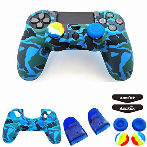 Cover in silicone per controller PS4 (1 custodia antiscivolo, 1 paio di estensori per grilletto L2 R2, 4 impugnature per pollice, 4 adesivi per barra luminosa a LED), protezione per controller