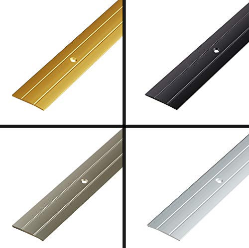 Übergangsleiste | Übergangsprofil | Übergangsschiene flach | Ausgleichsprofil | Aluminium Abdeckleiste | Bodenschiene | Farbe: Champagner | Länge 1000mm | 37mm Breit | Vorgebohrt inkl. Schrauben