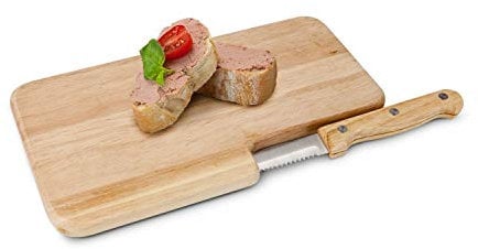 Cadeaux ROMINOX Petit déjeuner/planche à snack Cena - planche en bois en 2 parties avec couteau à snack intégré (lame d'environ 11 cm) et découpe pratique pour le couteau ; 23 x 14 x 1,2 cm