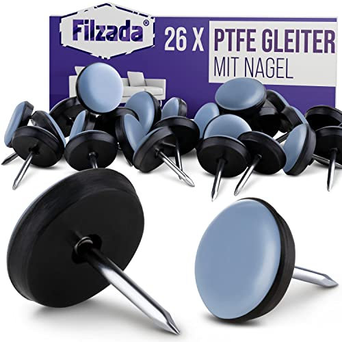 Filzada® 26x Teflongleiter Nagel - Ø 19 mm (rund) - Möbelgleiter/Teppichgleiter PTFE (Teflon)