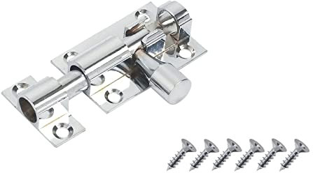 SISI UK® 38mm Door Bolt, Polished Chrome Barrel Door Bolt Lock, Door Latch with Screws, Ideal Door Locks for Internal & External Doors for Bedroom, Bathroom, Toilet, Gate, Cupboards & Cabinets