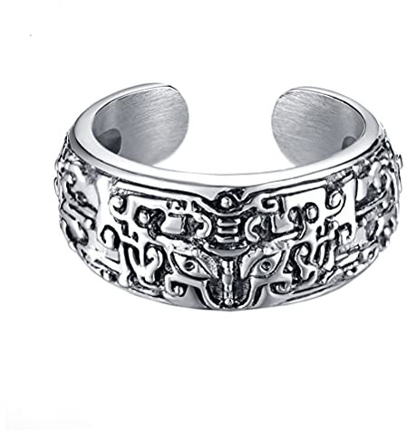 PAURO Herren Edelstahl Retro Bestie Öffnen sie Wickeln Glücklich Ring Silber Schwarz Größe 57 (18.1)