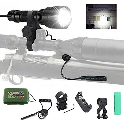 通用 White Hunting Light with Pressure Switch & Scope Mount, 4000Lm Zoomable Green and Red Tactical Flashlight for Night Hunt