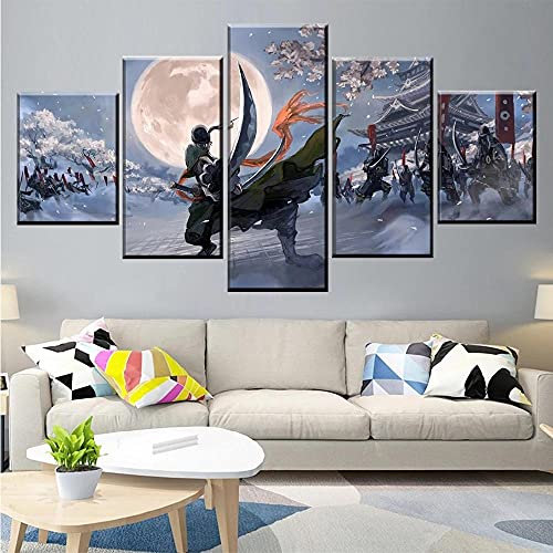 Wondbeau Poster & Kunstdrucke 5 Stück Leinwandanime Battlefield Unter Dem Nachtlicht 150×80Cm Mit Rahmen 5 Panel Kunstdrucke Wandbild Malerei Modulare Wohnkultur Bürodekoration