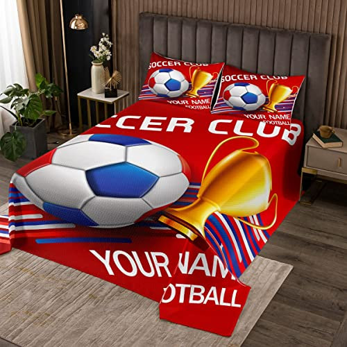 Copriletto trapuntato da calcio personalizzato per bambini taglia unica con nome personalizzato per bambini e ragazzi e ragazzi set di biancheria da letto traspirante170X230cm