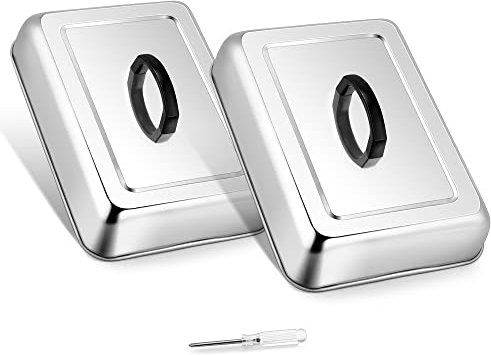 Leonyo Rechteckige Backabdeckungen, 33 x 22,9 cm, Edelstahl, robust, Käse-Schmelzkuppeldeckel für drinnen und draußen, Lebensmittelabdeckung für Grillplatte, spülmaschinenfest, 2 Stück