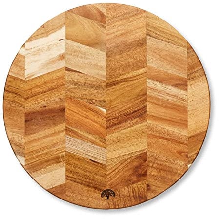 Barbary & Oak BO847023 Chevron Round Chopping Board, Suitable for Food Preparation and Serving, Acacia Wood, Red