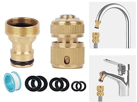 Brass Universal Kitchen Mixer Tap Hose Connector, Outside Garden Hose Pipe Adapter for Kitchen Tap Bathroom Sink, 22mm Female 24mm Male Threaded Mixer Tap Connector Fittings