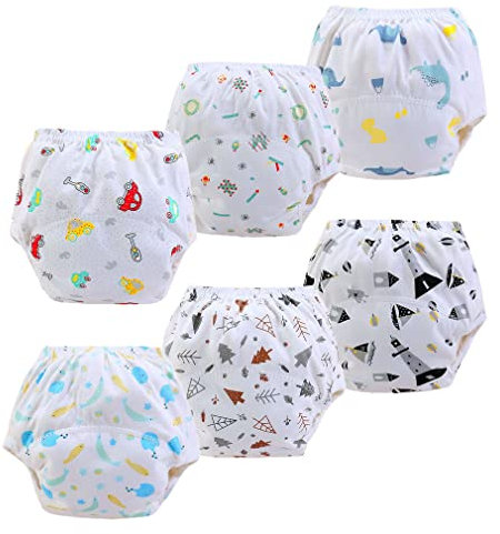 FedMois 6er Pack Baby Kleinkinder Töpfchen Trainingshose Trainerhose, Dinosaurier, 1-2 Jahre (Herstellergröße 90)