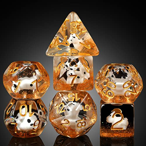 Cow DND Dice, DNDND 7PCS Resin D&D Die with Velvet Bag for Dungeons and Dragons Role Playing Games and Tabletop Games(Cow)