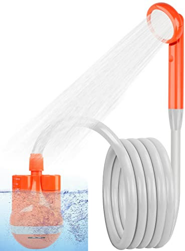 ANNGROWY Portable Camping Shower, Rechargeable Outdoor Shower with Storage Bag, 2m hose, Electric Handheld Shower by Battery for Camping, Car, Pet, Beach, Garden, Orange