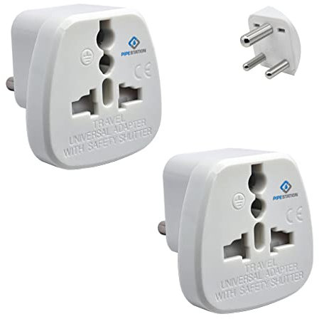 Pipestation® UK to India Plug Adapter – 2 Pack | India to UK Travel Adapters | UK 3 Pin to India 3 Pin Plugs for Indian Power Socket| Universal Travel Adaptor | Type G to D | 10A 250V~ | White