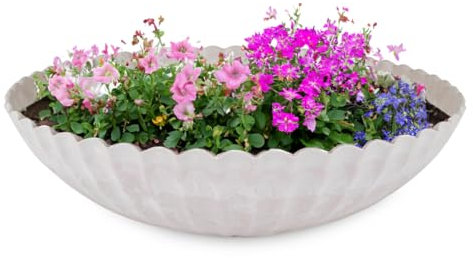 matches21 Pflanzschale für draußen - Dekoschale grau geriffelt als Blumentopf Pflanztopf - runde Blumen-Schale in 28 cm für Garten, Balkon oder Friedhof als Grabschale