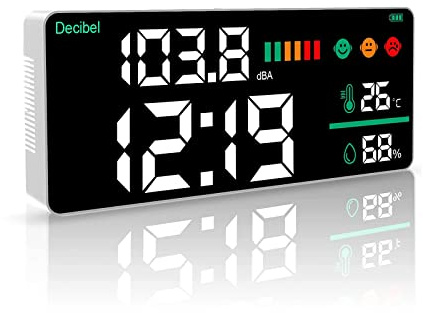 LYCEBELL Ljudnivåmätare Vägghängande, 30-130db Stor LCD-skärm, Temperaturluftfuktighet Decibelmätare med Larm, Brusmonitor för Home Studio Factory Classroom