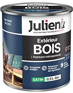 Julien Peinture Bois Microporeux Extérieur Satin - Portes, fenêtres, portails, mobilier de jardin - Bleu Cobalt 0,5 L