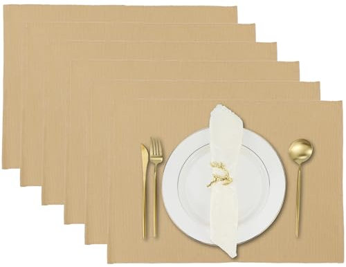 Tischsets, 6er-Set, für Küchentisch, Esstisch, Tischset aus Stoff, Baumwolle, 33 x 48 cm, Croissantbraun