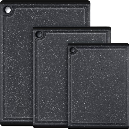 Kunststoff-Schneidebretter für Küche, 3-teiliges großes Schneidebrett-Set, spülmaschinenfest, Schneidebretter mit rutschfesten Füßen und Saftrillen, Kikcoin