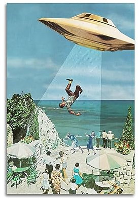 Vintage-Poster UFO eine fliegende Untertasse in der Luft Dekorative Malerei Leinwand Wand und Kunstbild Familienschlafzimmer Dekor 30 x 45 cm