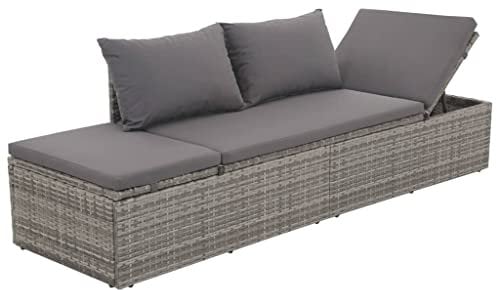 vidaXL Outdoor Lounge Bett, Gartenbett mit Polster Kissen, Sonnenliege für Außenbereich, Sonnenbett Gartenliege Gartenbank, Poly Rattan Grau