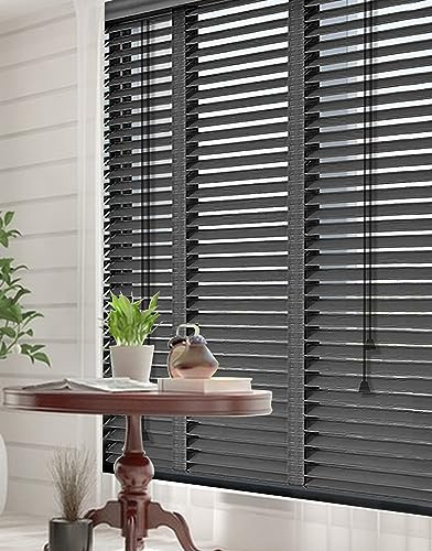 BOTOWI 60~140 cm Maßgeschneiderte Jalousien Holz Jalousie Holzjalousie Schwarze Holzfenster Jalousien, Fenster Rollos für Innen, Innenjalousien Jalousien, Verdunkelungsrollos,Schwarz,120Wx140L(cm)