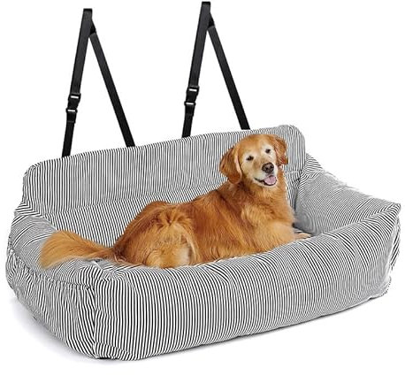 CALIYO Hundeautositz mit Fester Basis & Sicherheitsgurt, Hundesitz Auto für Alle Hunde, Memory Foam-Sitzerhöhung, Wasserdicht and Waschbar Hundekorb Auto（Schwarz-Weiß）