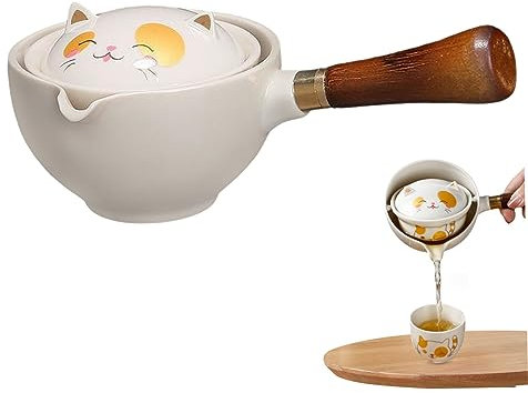 Eyccier Teapot Tea Maker Rotation à 360 degrés Cat Cat céramique Chinois Chine avec Une passoire détachable et Un Fabricant de thé à poignée en Bois pour Un Outil de Fabrication de thé en Vrac