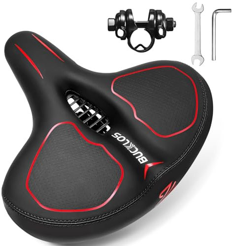 BUCKLOS Extra breites Komfort-Fahrrad-Sitzkissen, große weiche Schaumstoff-gepolsterte Sitze für Männer und Frauen, Heimtrainer/Peloton/E-Bike/Stationärrad/Spin-Bike