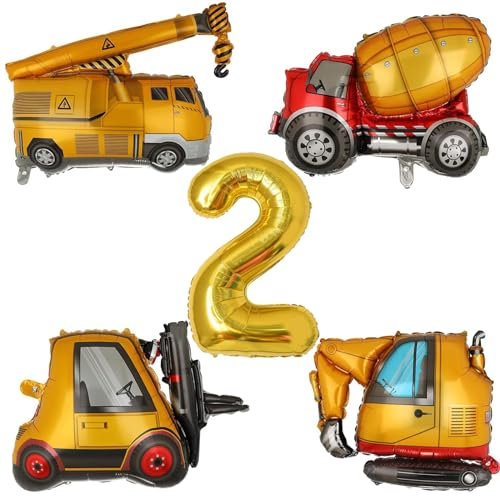 VIKY® Bagger Deko Kindergeburtstag 2, Baustellen Deko Luftballon 2. Geburtstag Junge, Bagger Geburtstag Deko 2 Jahre, Baustellen Party Kindergeburtstag Deko, Folienballon Geburtstagsdeko 2 Jahre Junge