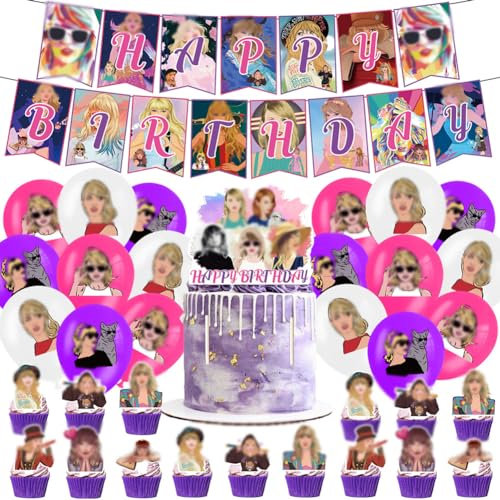 Music Party Decoration Singer Birthday Party Supplies,Banner Singer Birthday Balloons,Cake Decorations Cupcake Toppers For Kids Music Fans Supplies For Girls Boys-32Pcs