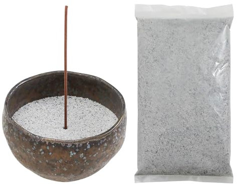 Asayu Japan Porte Encens en Céramique avec Cendres Pourdre Grise, 50 g, Fabriqué au Japon, pour Bâtons d'Encens et Résine, Ensemble Bol et Cendres