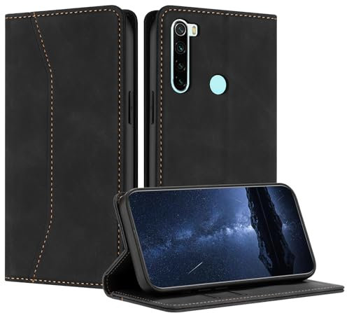 Mo-Beauty Funda para Xiaomi Redmi Note 8T, Funda Móvil Funda Libro de Cuero con Ranura para Tarjeta y Magnético, Tipo Libro Flip Wallet Caso Cubierta Case Carcasa (Negro)