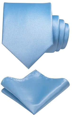 JEMYGINS Herren Krawatte mit Matte Oberfläche inklusive Einstecktuch Set in verschiedenen Farben hellblau