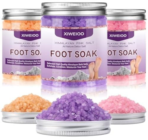 XIWEIOO Foot Soak Salts- Variety Pack of 4- Tea Tree Oil, Muscle Relief, Calming Lavender