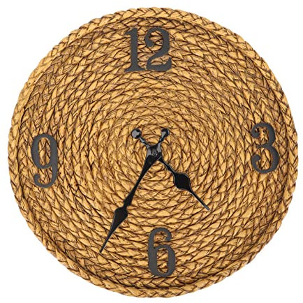 MAGICLULU Ungewöhnliche Wanduhren Vintage Wanduhr aus Imitationsrattan mit Resin Material Einfache Montage Leise Wanduhr ohne Ticken für Küche und Schlafzimmer