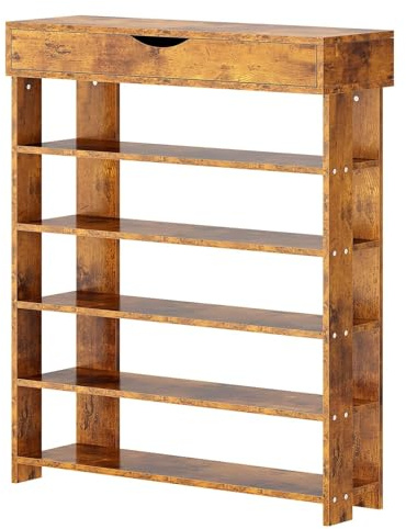 SogesPower Schuhregal mit Ablagefach Schuhschrank mit Stauraum mit 5 Ebenen aus Holz Schuh-Organizer Schuhablage Schuhständer für Wohnzimmer, Diele, Flur