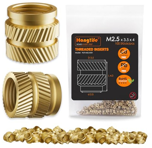 HANGLIFE Inserts Fileté pour la Fusion à Chaud, M2.5 Insert Filetés pour Composants d'Impression 3D et Pièces en Plastique - Écrous Moletés Métriques en Laiton (100 Pièces)