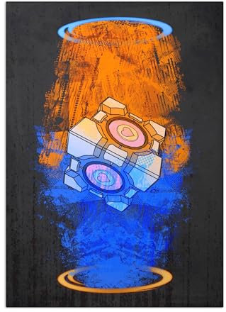 Displate Offiziell Portal Game MetallPoster Magnetische Befestigung Inklusive Lizenziert Bilder Hochwertiges Poster Portal Cube 67.5 cm x 48 cm