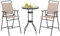 COSTWAY Salon de Jardin 3 PCS pour Patio Cadre Métallique avec Table Basse en Verre Trempé, Ensemble de 2 Chaises Pliantes et Table avec Trou pour Parasol de 4 cm pour Porche Cour