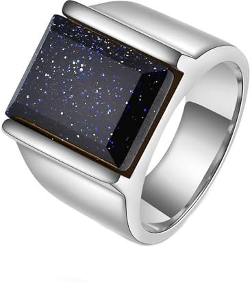 Beydodo Edelstahl Ringe Herren, Männer Ring Siegelring 15MM mit Lapislazuli Partner Ring Personalisiert Silber Gr.60 (19.1)