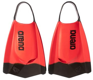 Arena Unisex Adult Powerfin Pro II Swim Training Fins Men and Women Silicone Short Blade Flippers Left/Right Customized, Red/Black, Size 6-7