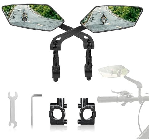 Qobobo Fahrradspiegel für Lenker - 360 Grad Drehbarer Rückspiegel für E-Bike und Fahrrad - Links, 22-25 mm (1 Paar)