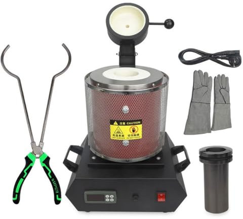 Horno de fusión eléctrico, 1600W/2102℉ ​Horno de fusión de oro eléctrico con crisol de grafito, máquina de fundición de metal digital, kit de horno de fundición for chatarra fundida, plata, oro, cobre