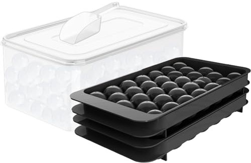 WIBIMEN Runde Eiswürfelform, 2,5 cm x 66 Stück Eiswürfelform für Gefrierschrank mit Behälter, Mini-Kreis-Eiswürfelform, Kugelform, Eiskühlung, Tee und Kaffee (Schwarz)