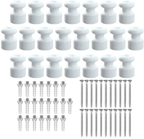 OASHISU 22 piezas Aisladores de porcelana para instalación con cable trenzado textil, aisladores para cables trenzados, aislante de porcelana, Blanco brillante, Ø18 mm, aisladores de cerámica vintage