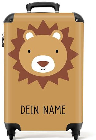 NoBoringSuitcases.com® Kinderkoffer - Koffer Kinder - Hartschalenkoffer Löwe - Koffer Beige - Reisekoffer - Trolley Kinder - 55x40x20 - Handgepäck - Rollkoffer - Fotokoffer - Personalisiert