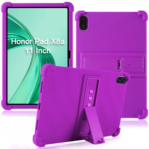 ATOOZ for Honor Pad X8a Case 11 Inch 2024,Soft Silicone Kids Case for Huawei Honor Pad X8a Tablet with Adjustable Bracket (Purple)