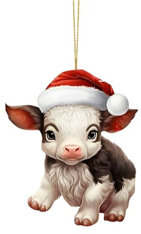 Weihnachtsanhänger Weihnachtskuh, Weihnachtsmütze-Anhänger, lustige Verzierung, Weihnachtsschmuck, Weihnachtsbaumdekoration, Auto-Urlaubsverzierung, Auto-Anhänger, Weihnachtsdekoration (H, One Size)