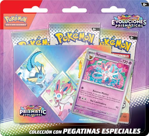 Pokémon Sammlung mit speziellen Aufklebern aus Scharlachrot und Lila, Prismatische Evolutionen - Sylveon von JCC Pokémon (1 holografische Karte und 3 Erweiterungspackungen)