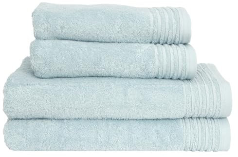 LA MALLORQUINA Set de 4 Toallas de baño 100% Algodón Peinado - Basic LM Celeste (Pack 2 Toallas Lavabo 50x100cm + 2 Toallas Ducha 70x140cm) | Juego de Toallas de Baño, Hotel, Gym, SPA
