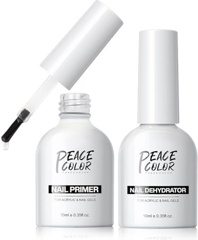 PEACECOLOR Nail Dehydrator and Primer Set,2PCS 10ML Professional Fast Air Dry Nail Prep Dehydrate & Nail Bond Primer Set, Acid Free Natural Kit for Gel Nails and Acrylic Powder Nail Supplies
